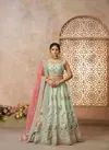 Kf 35 Green Blue Zari Silk Embroidery Work Lehenga Choli & Dupatta Wholesale In India